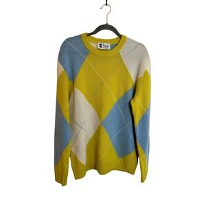 Pringle Reissued Merino Wool Argyle Sweater Unisex Size 3 / M Yellow Blue Preppy